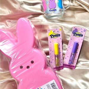 Peeps Pink Bunny egg holders - peeps mug and with Lip Oils